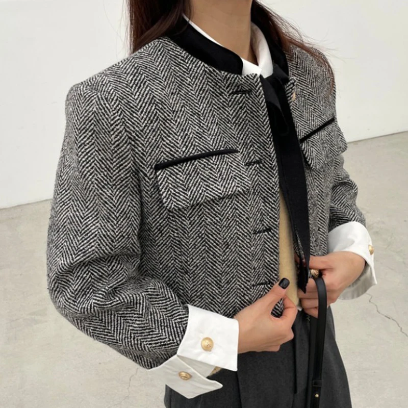 Модная женская куртка с воротником-стойкой пальто контрастных цветов длинными