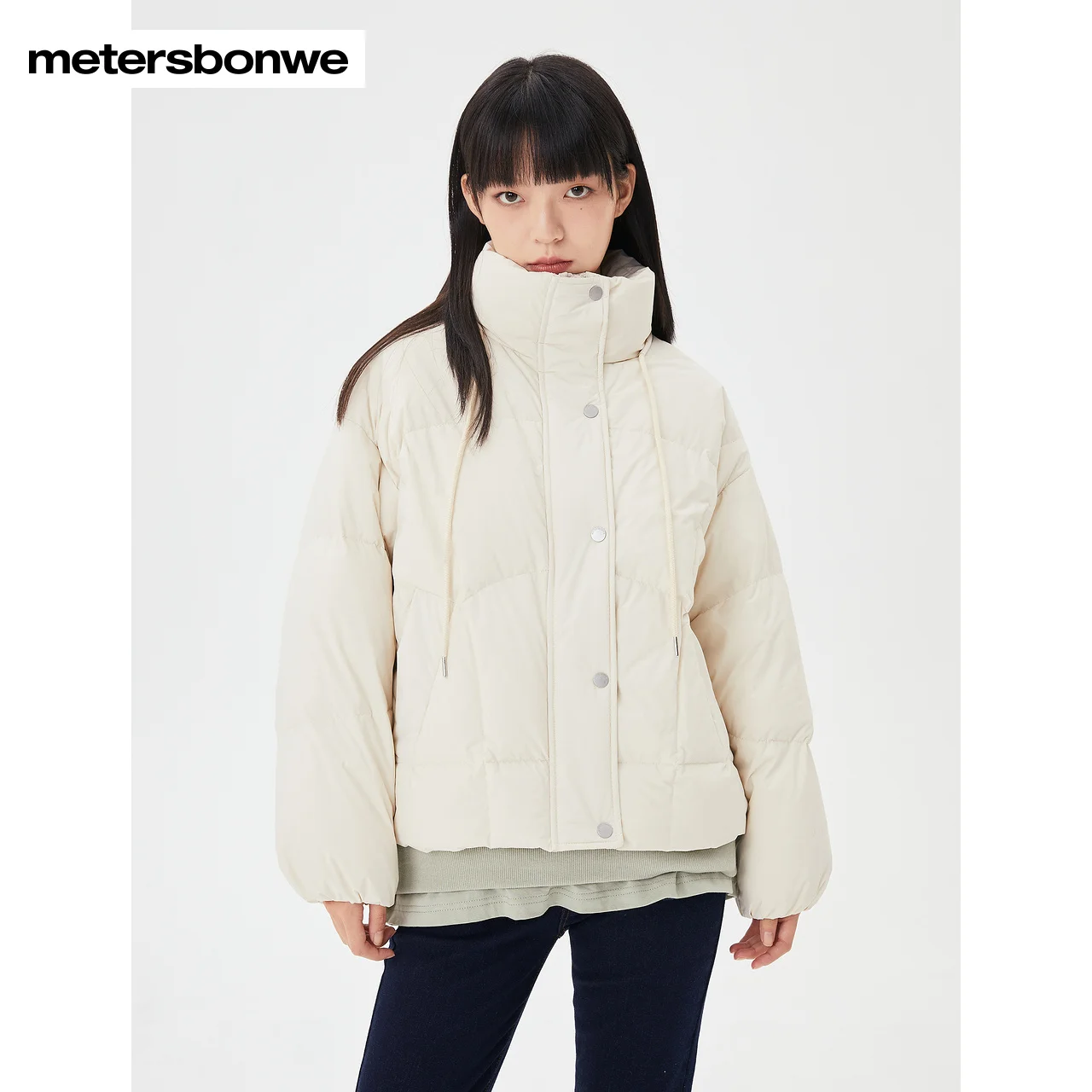 Metersbonwe Women's Unique Design Line Standing Collar Down Jacket Winter New Fashion Outerwear Warm Super Loose Coat Brand Tops