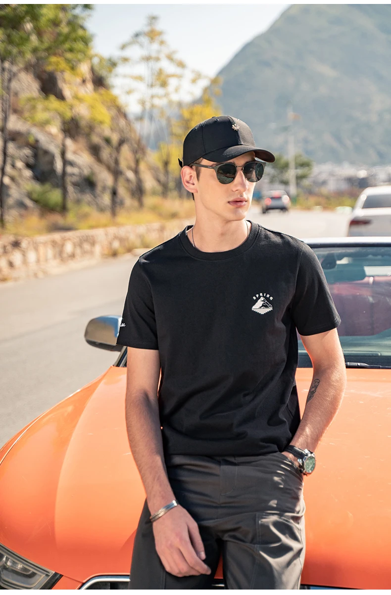 

7872 Korean style simple printed pattern top men's basic fashion casual short-sleeved T-shirt