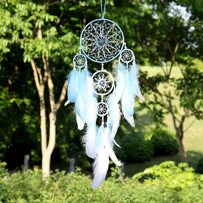 Фото Лидер продаж пять колец для Ловца снов настенное украшение ретро Ловец с перьями