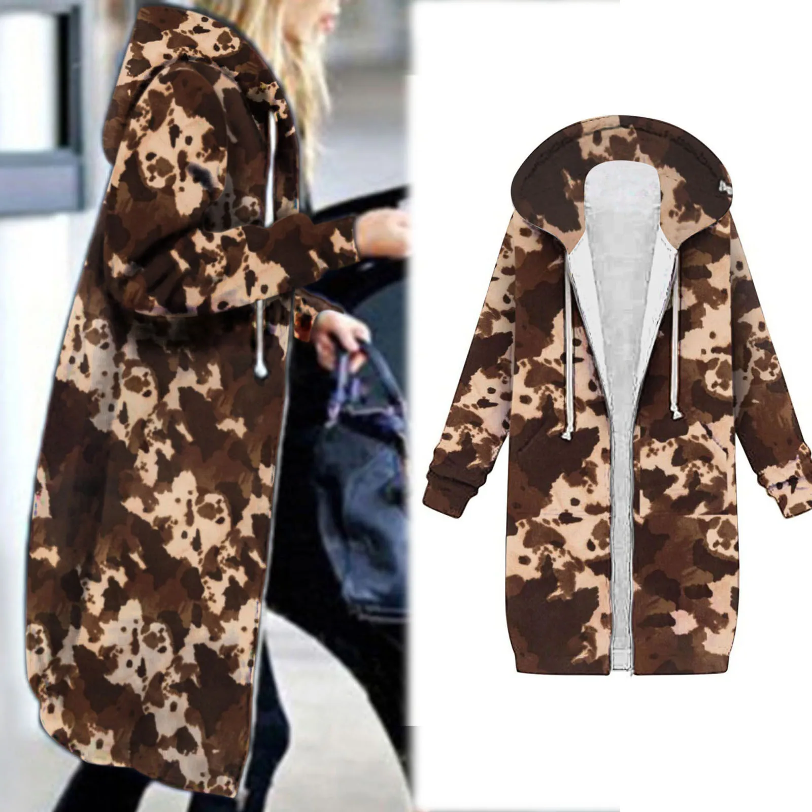 

Womens Thickened Overcoat Camouflage Fleece Cardigan Jacket Women Zip up No Hood Jacket Girls Fuzzy Fleece Jacket