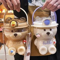 1000ml kawaii bear kettle straw water cup summer large capacity plastic straw drinking cup cute children water bottle