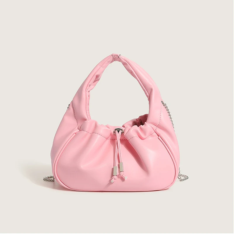 

JIOMAY Women Shoulder Bag 2022 PU Leather Purse and Handbags Female Fashion Casual Solid Color Pleated Drawstring Chain Hobo Bag