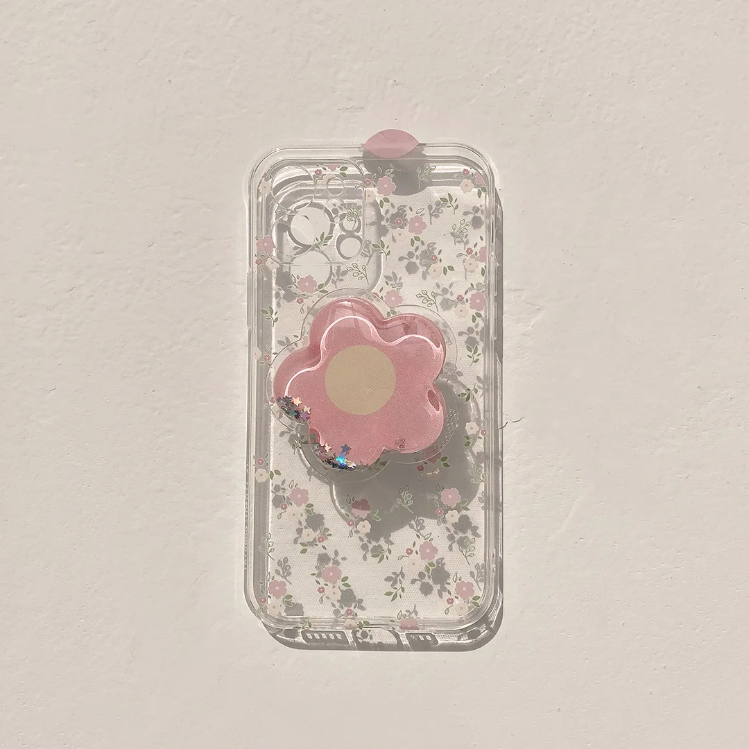 

Summer Sparkling Transparent Cartoon Flower Stand for iPhone13 12 11 Pro Max Mini X Xs 7 8 P Xr Case