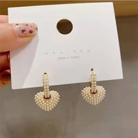 celebrity style sweet pearl peach heart love dangle earrings for women gift handmade threading jewelry popular unusual earrings