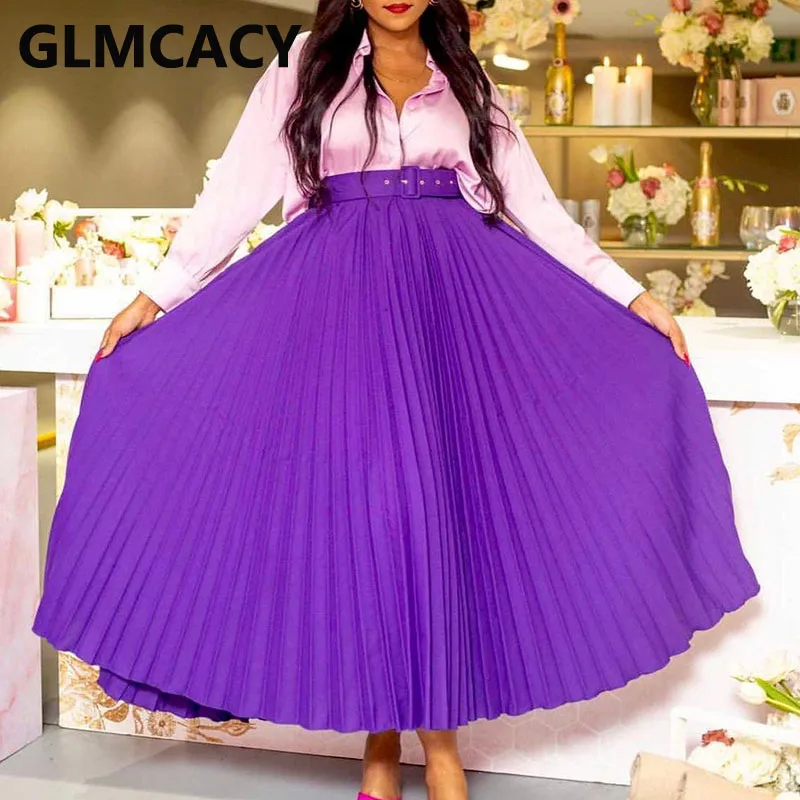 

Women High Waist Pleated Maxi Skirt