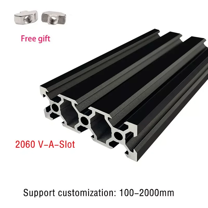 

2060 V-Slot Aluminum Profile Extrusion Frame Anodized 200-1000 Length Black CNC Laser Engraving Machine 3D Printer Furnitur