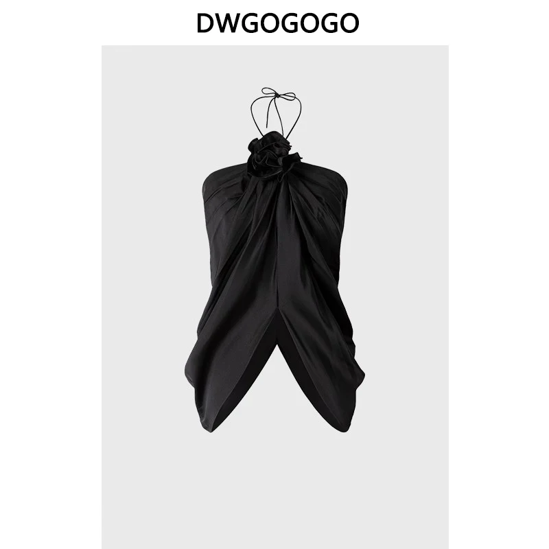 

Black Halter Vest Sexy Backless Tops Streetwear Style Female Crop Top Summer 2023 Temperament T-shirts