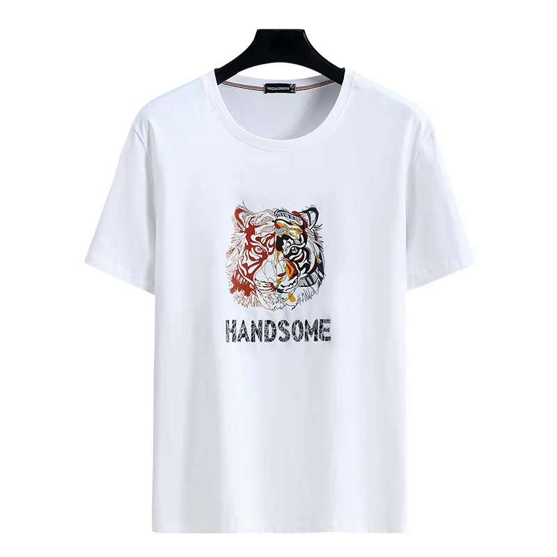 

New arrivals 2022 men summer tiger graphic t shirts for Obese men oversized t shirt harajuku Tees Short Sleeve Cotton White Tops