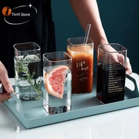 124 letter transparent glass coffee tea mug without straw drinks dessert breakfast milk cup glass mugs handle drinkware