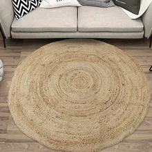 Rug Jute Round Braided Rustic Look 100%Handmade Reversible 7x7 Feet Rustic Rug Rugs and Carpets for Home Living Room (1)