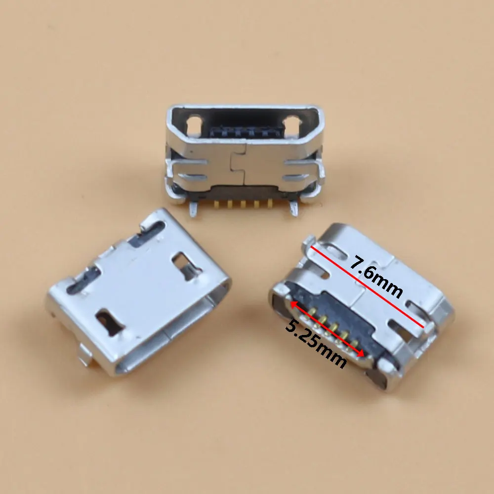 Фото 10-100 шт. разъем Micro mini USB, 5-контактный разъем, гнездовой разъем 7,6 мм, бычий рожок, плоский порт, тип для зарядки мобильного телефона, хвостовой порт №1