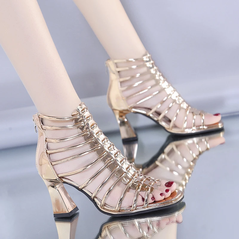 

Women's Sandals 2023 New High Heels Open Toe Zip Closure Fashion Mesh Sandals Size 34-39 Breathable Comfort Sandals