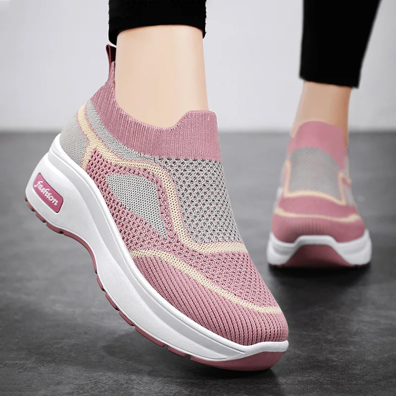 2023 New Platform Shoes for Women Mesh Breathable Casual Wedges Sneakers Height Increasing Female Walking Footwear Deportivas Ho