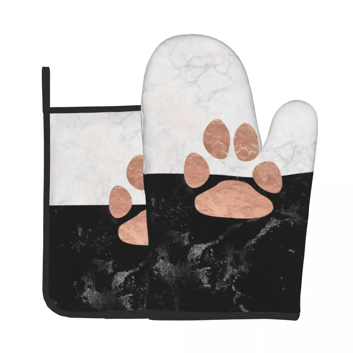 

Paw Marble Animal Lovers Kitchen Gloves Baking Oven Cooking Oven Mitts Unique Pawprint Anti-scald Potholder Pad Stove Gloves