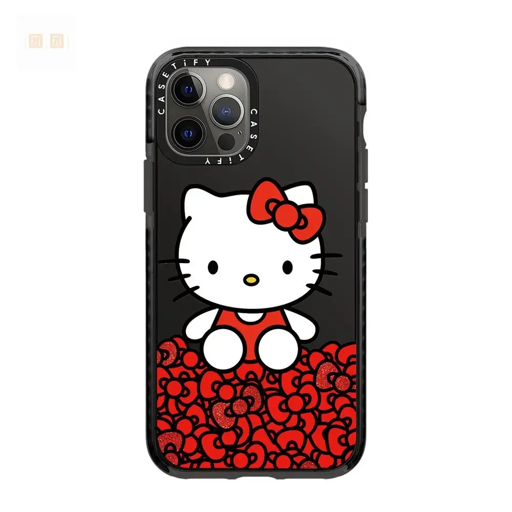 Sanrio Cute Cartoon Hello Kitty Bow Phone Case All-Inclusive Painted Soft Protection for iPhone 11 12 13 14 15 Pro Max X XS