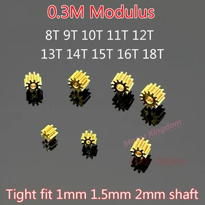 Модуль 0,3 м, 8T, 9T, 10T, 11T, 12T, 13T, 14T, 15T, 16T, 18T, зубья, металлический медный Шестеренчатый мотор, редукторное колесо шпинделя, подходит для вала 1 мм, 1,5 мм, 2 мм
