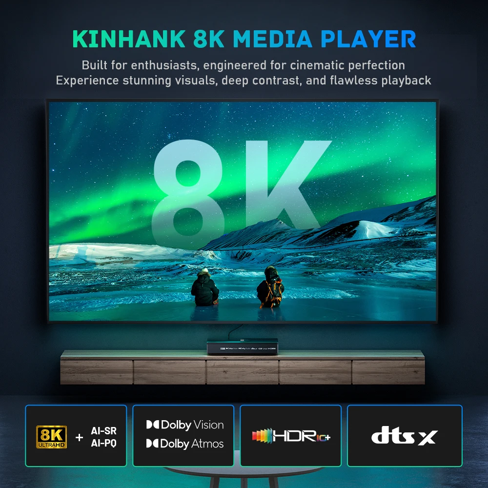 Фото Kinhank K9 Android TV Box 8K при 60 кадров в секунду Amlogic S928X-K Dolby Vision с проигрывателем мониторинга HDMI 2.1 WIFI6 HDR10 + HLG HD телеприставка №2