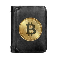 bitcoin symbol printing genuine leather wallet men classic pocket slim card holder male short coin purses