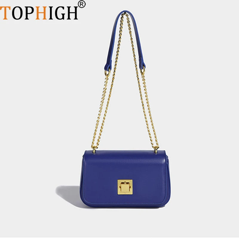 

TOPHIGH синие сумки через плечо для женщин 2022 Роскошные однотонные сумки на плечо сумка через плечо с цепочкой оригинальный дизайн