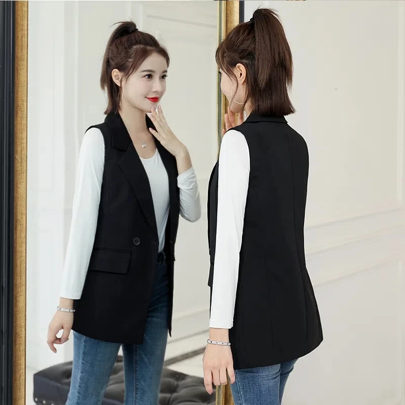

Black Suit Vest Women's Waistcoat Spring Korean Women Sleeveless Jacket Female Vest Vests Lined Women's Work Clothes