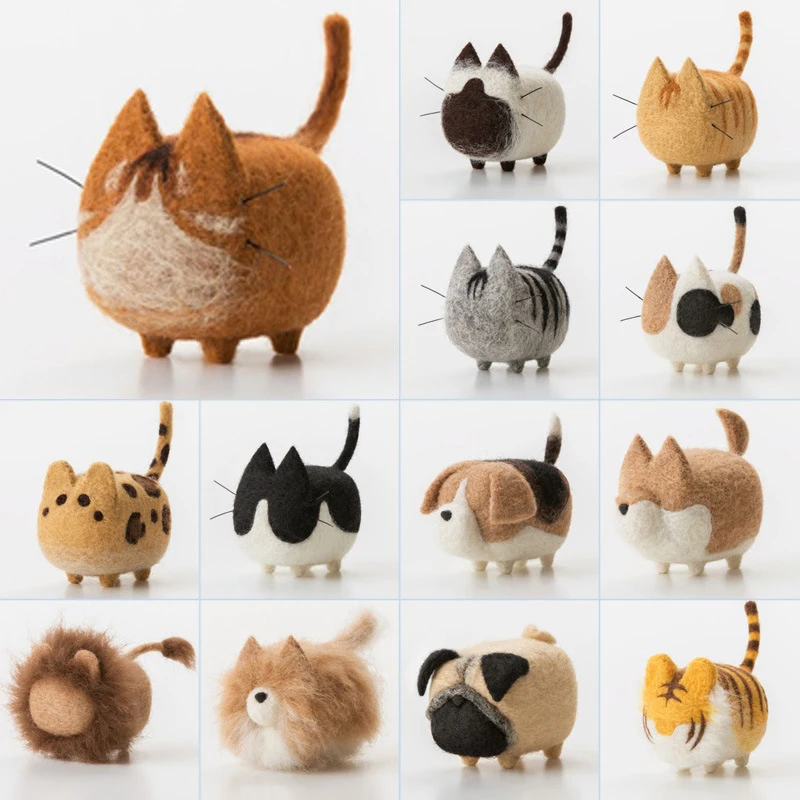 

Non-Finished Felt Needle Felting Kit Lovely Kitten Cat Wool Needle Felting Feltcraft Making Material DIY Handmade Felted Kits