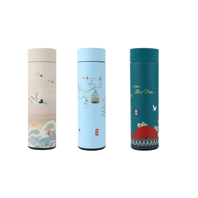 

Coffee Tea Mug Chinese Classical Style Stainless Steel Vacuum Flask Water Bottle With Filter Thermocup