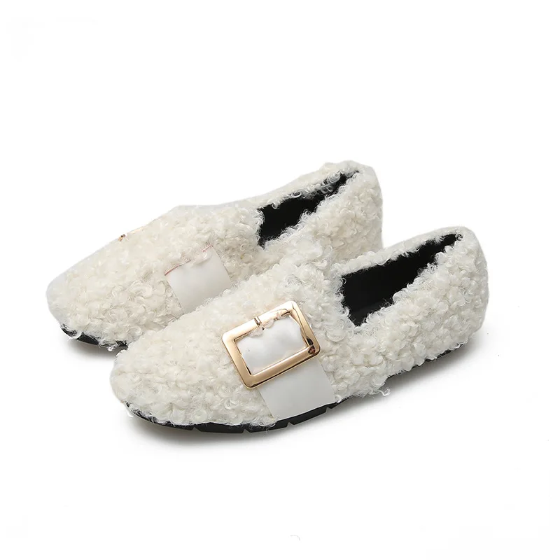 Women's Plush Shoes, Winter Wear 2022 New All-match Sheep Curly Slip-on Plus Velvet Beanie Shoes Women's Plus Size 41-43
