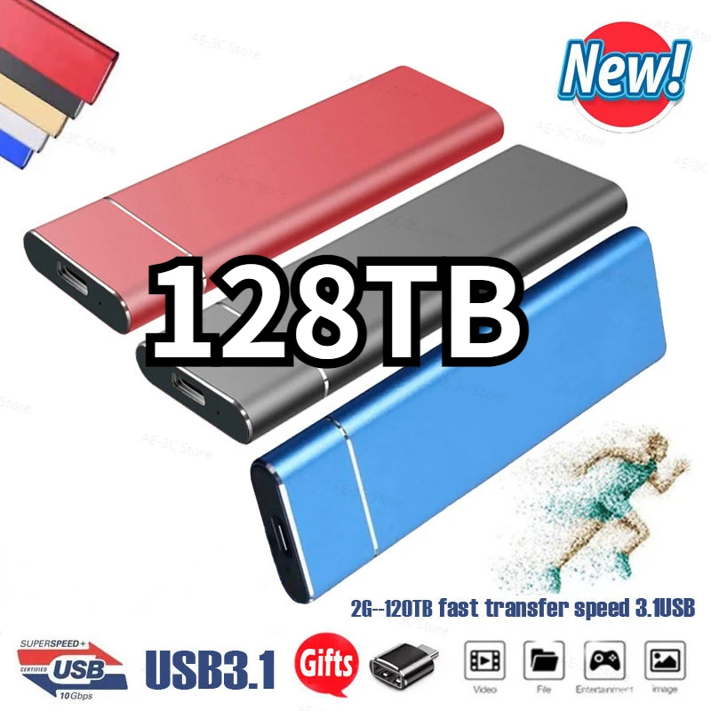 128TB Portable High-Speed Mobile Solid State Drive 4/16/64TB SSD Mobile Hard Drives External Storage Decives Laptop disco duro