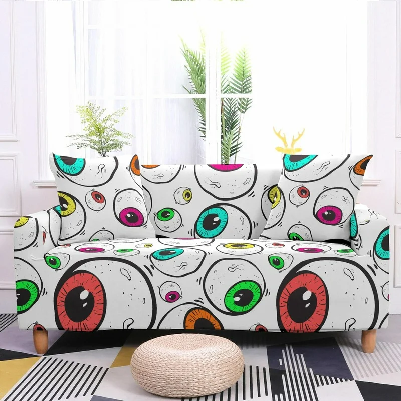 

Eyes Print Sofa Cover All Inclusive Anti-dirty Sofa Towel Cartoon Style Stretch Furniture Protector L Shape Sectional Sofa