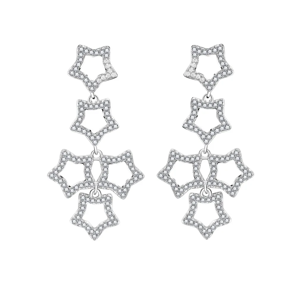 Lokkei Jewelry 100% 925 пробы Серебряные длинные серьги со звездой Изящные Ювелирные