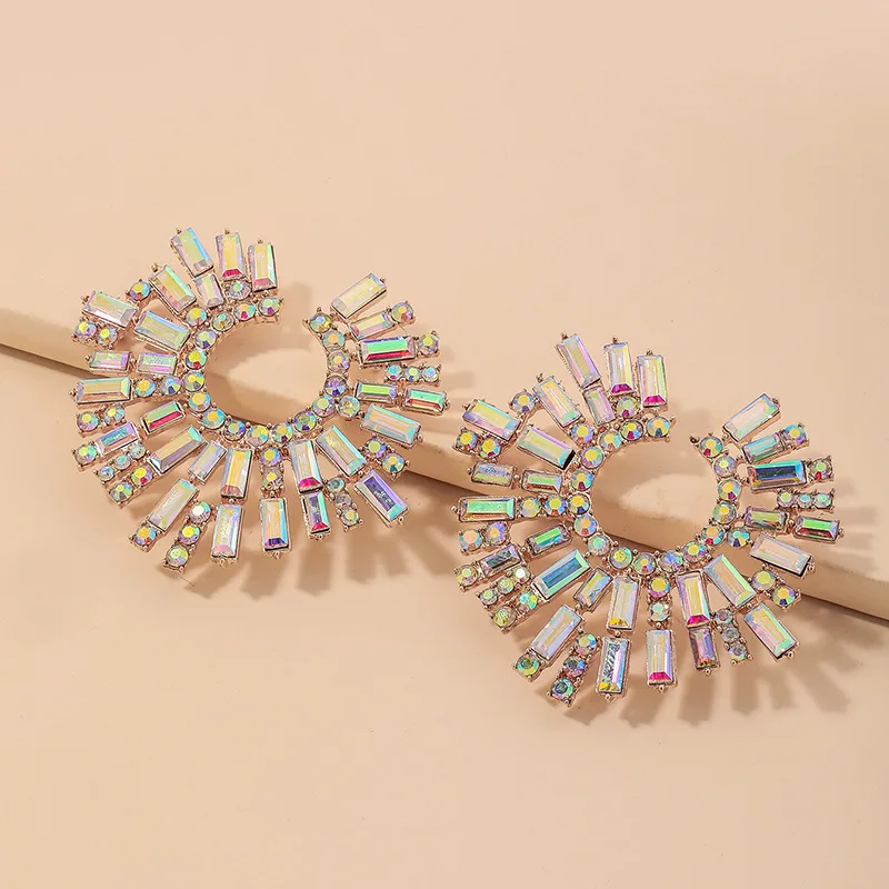 

European and American Women's Exaggerated Colorful Rhinestone Sun Flower Ear Studs Ins Earrings