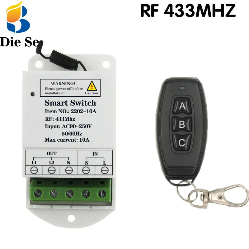 Interruptor inalámbrico Rf de 433MHz, controlador de 10A, CA de 220V, 2 canales, receptor y transmisor de relé, Control remoto, luz de Motor de CA, puerta de garaje
