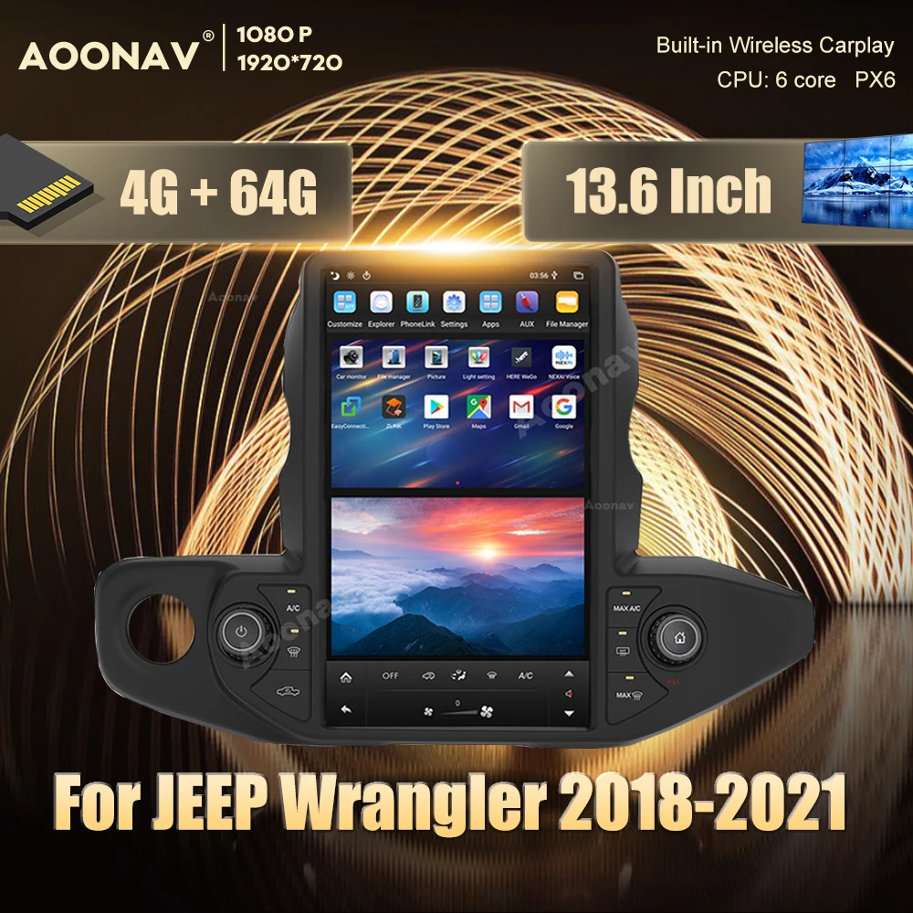 

13.6 inch Android multimídia For JEEP Wrangler 2018 2019 2020 2021 car radio coche autoradio video players carplay Auto