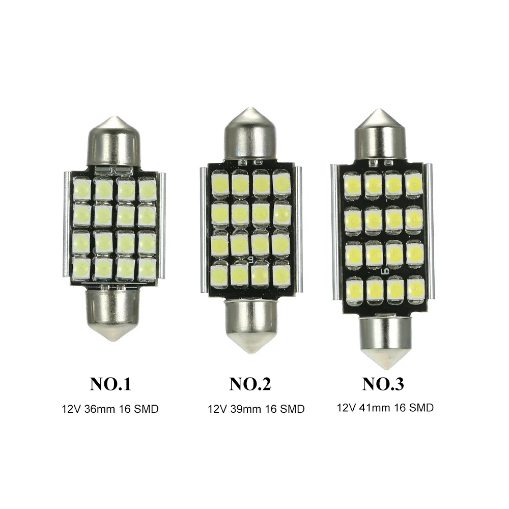 

Car Styling White 12V 36mm 39mm 41mm Optional 16 SMD 3528 Car Interior Dome Festoon LED Light Bulbs Lamp