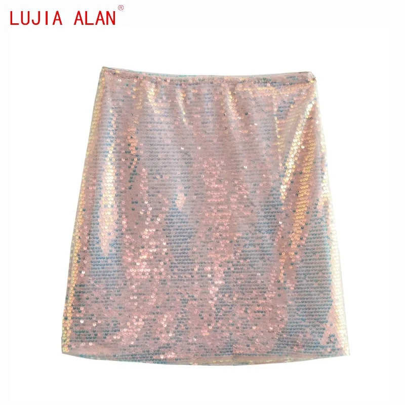 

Autumn New Women Sequin Mini Skirts Female Casual High Waist Side Zipper Loose Street Clothing LUJIA ALAN P5180