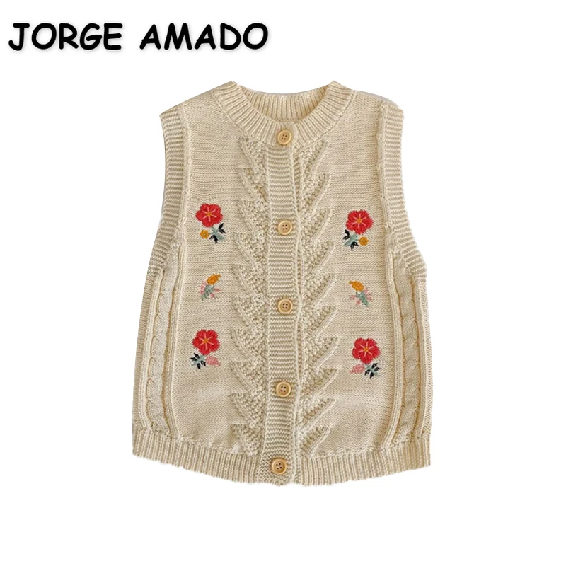 

New Autumn baby Girl Waistcoat Apricot Sleeveless Jacket Knitwear Wool Vest Kids Single Breasted Coat Newborn Clothes E3079