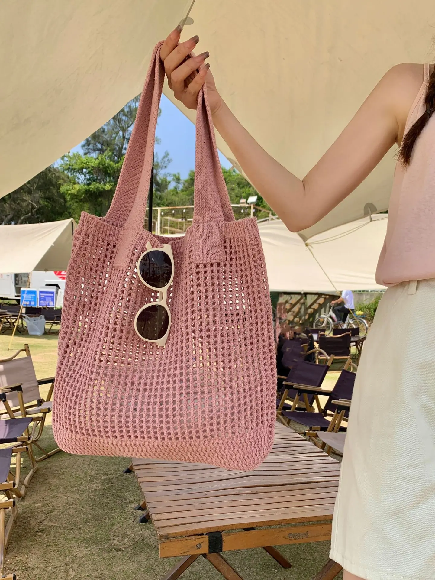 Casual Travel Women Woven Large Capacity Handbag and Purse Shopper Tote Female Armpit Knitting Bucket Shoulder Bags