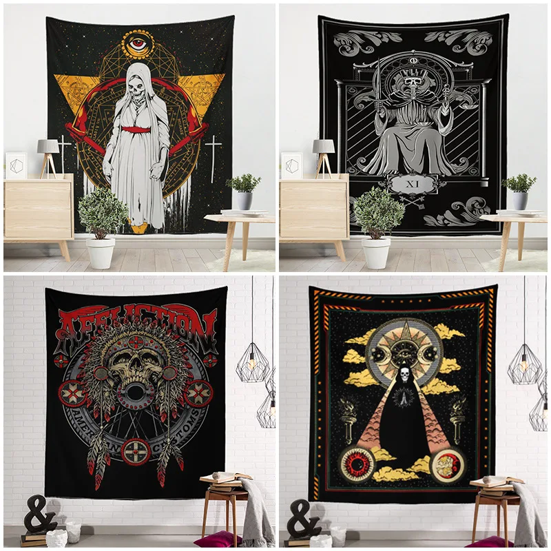 

Гобелен для спальни, гостиной, гобелен с черепом и ужасами, гобелен с черно-белыми привидениями на Хэллоуин, гобелен, домашний декор