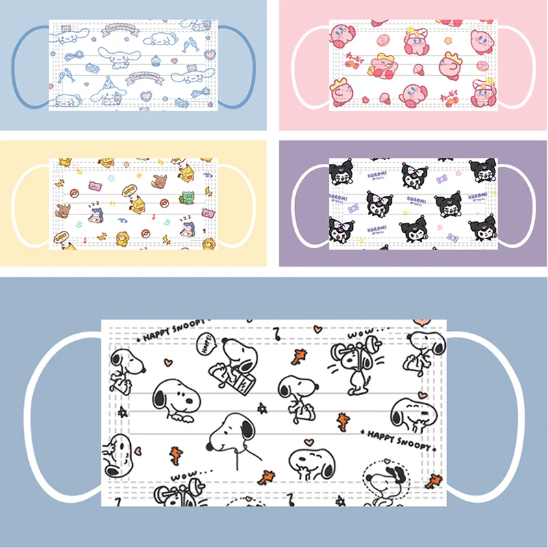 

Одноразовые маски для лица Kuromi Kirby Pikachu, Мультяшные маски для взрослых, милые аниме 3-слойные дышащие лицевые вставки из нетканого материала