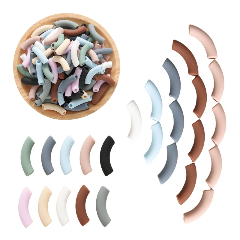 

10PC Long Strip Silicone Beads BPA Free Baby Silicone Teether Teething Toy Baby Nursing Chewable Accessories Food Grade Colorful