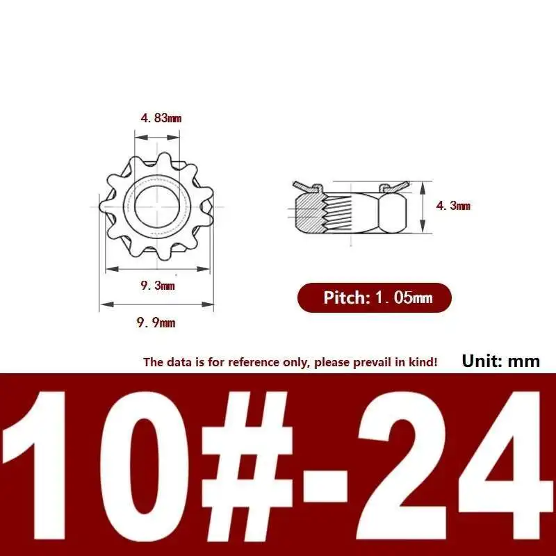 UNC UNF4 # -40 6 # -32 8 # -32 10 # -24 10 # -32 1/4-20 5/16-18 Замок типа K с зубчатыми шестигранными гайками K из нержавеющей стали 304 A2