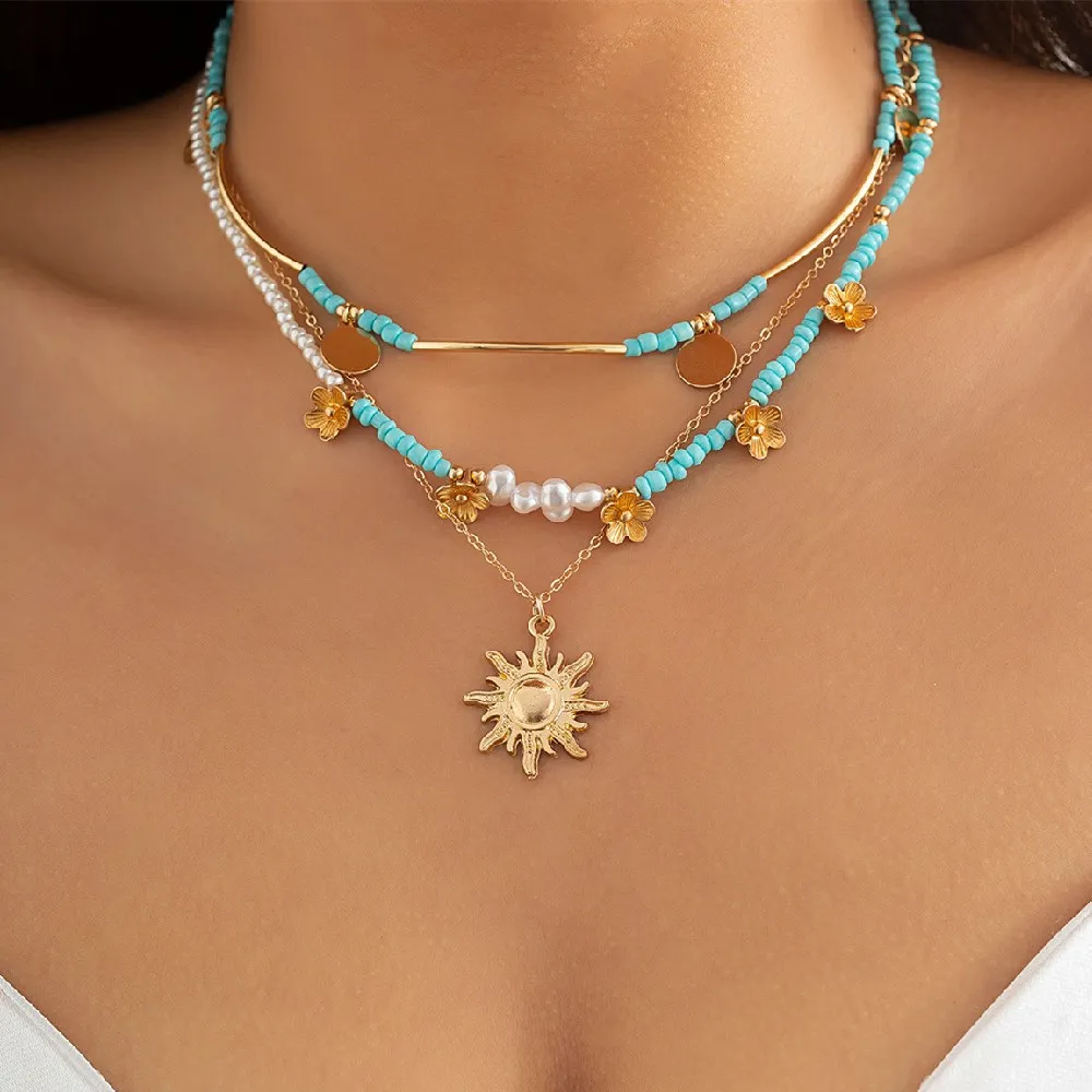 

3 шт./компл. этнический стиль Женская электронная девушка богемный синий цвет искусственная кожа набор Бохо ювелирные изделия подарок 2022