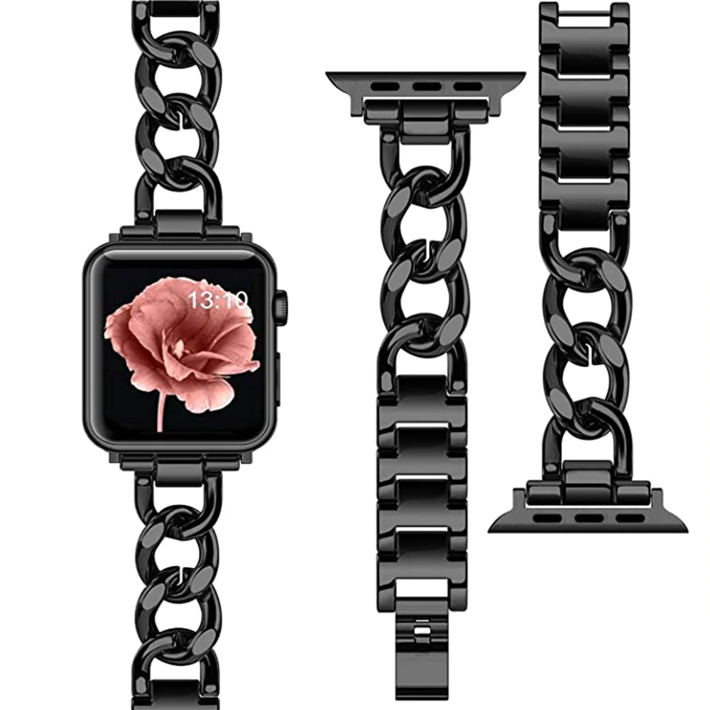 Xasiy Small Fragrance Denim Chain 38/40/41/42/44/45mm Compatible Apple Watch Strap Women's Metal Series 8/7/6/SE/5/4/3/