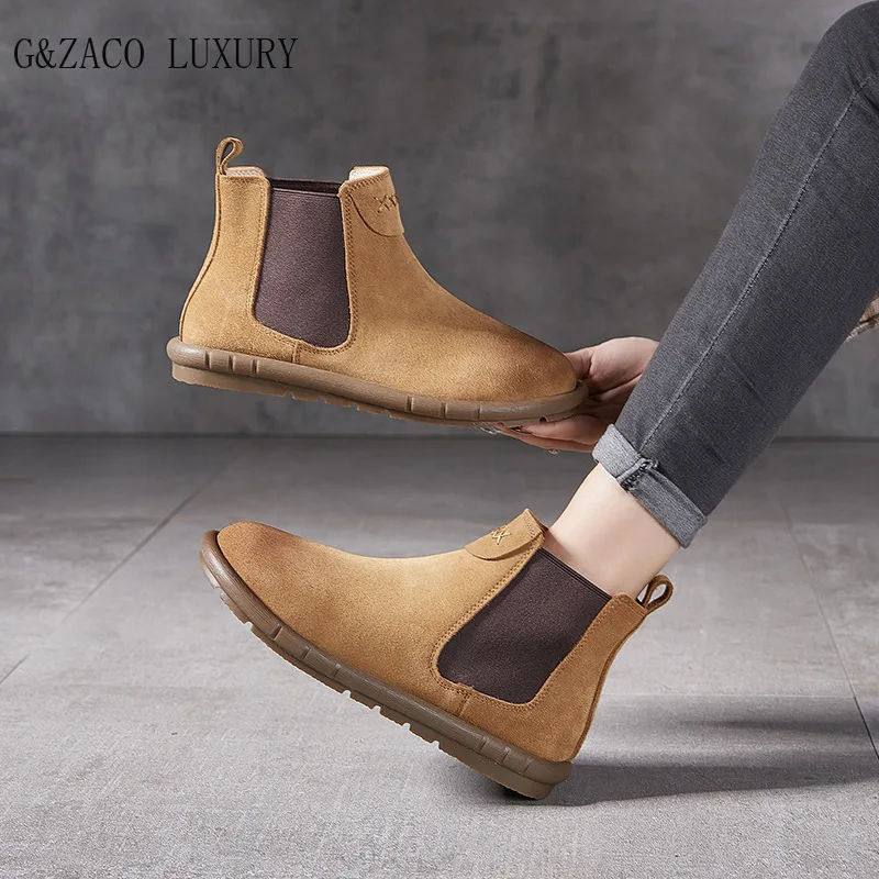 Женские короткие ботинки Челси из воловьей кожи модные натуральной замши на