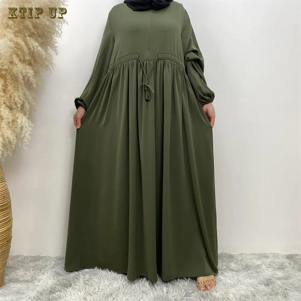 

Crepe Prayer Dress New Elegant Modern Maxi Dress High Quality EID Ramadan Modest Abaya Elastic Cuff Islam Women Muslim Clothing