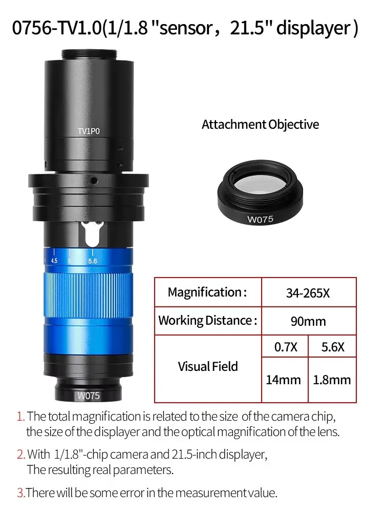 Промышленный видеомикроскоп C-Mount Type 15-700X Увеличение 0,7X-5,6X Оптический зум-объектив
