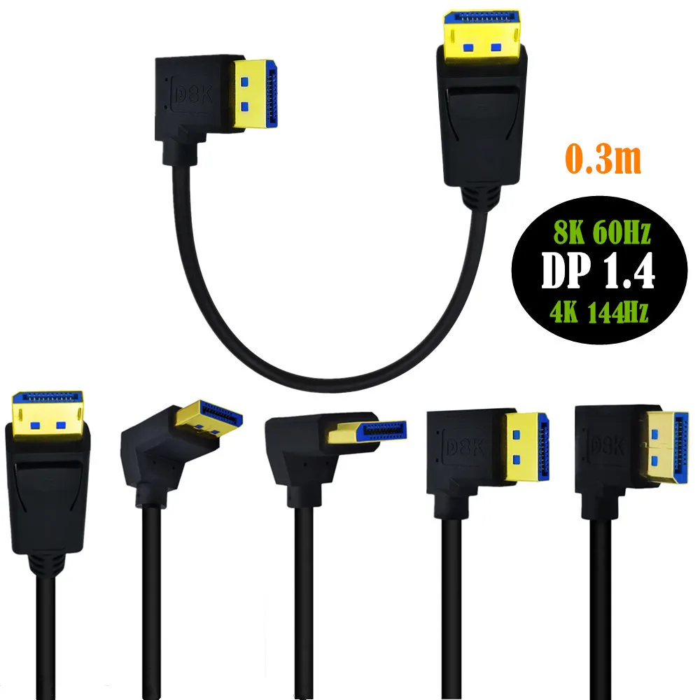 

Right Angle Displayport 1.4 Cable 90°Angled Displayport Cable, 1.4V up to 8K/60Hz, 4K/144Hz Supported,0.3M;