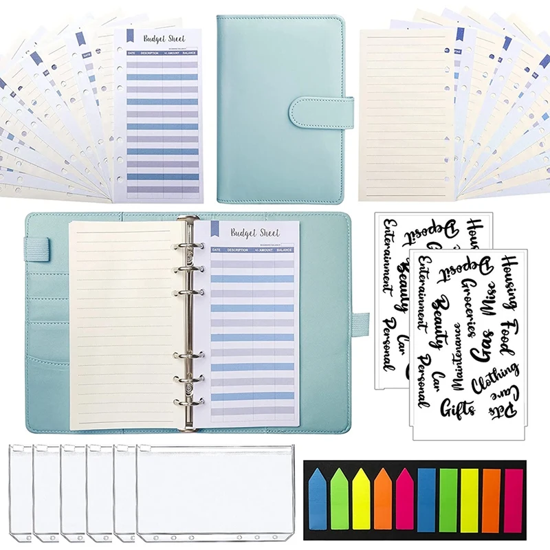 

A6 Binder,Money Organizer For Cash Expense Budget Sheet, Loose Leaf Paper,Page Markers,Labels Stickers For Budgeting