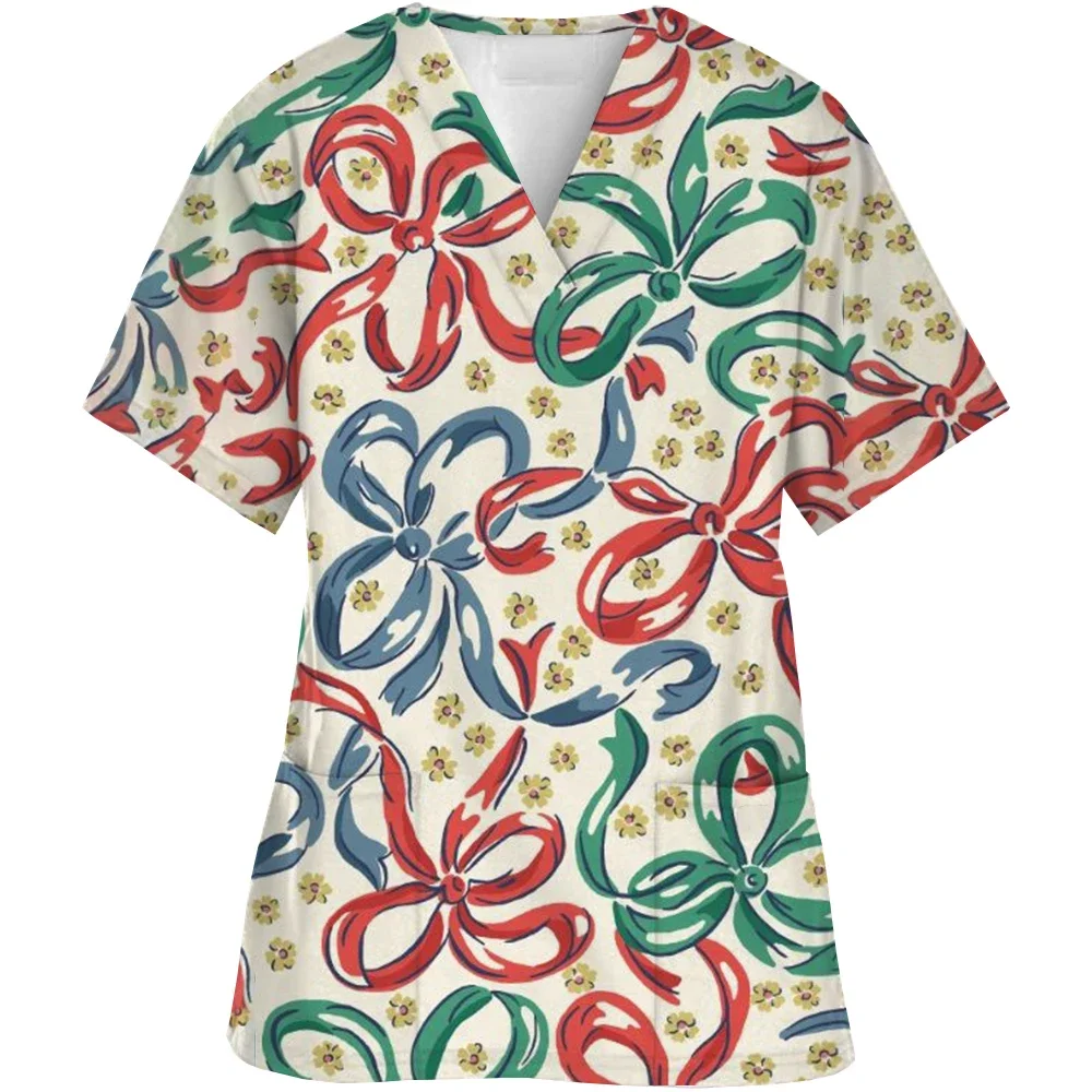 2024 женская рубашка с v-образным вырезом скрабы принтом принцессы топы униформа